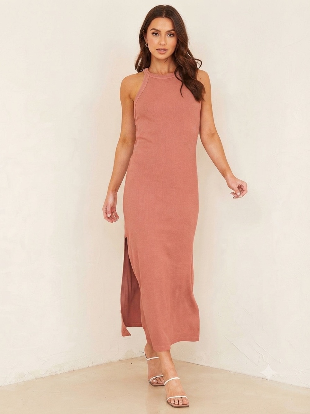 Bella Dahl Halter Midi Dress in Hibiscus Pink - Size M